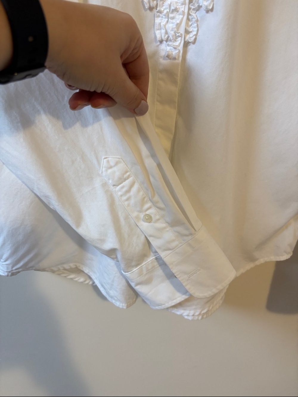 Ralph Lauren White Collared Button-Up Ruffle-front Blouse - Picture 5 of 8